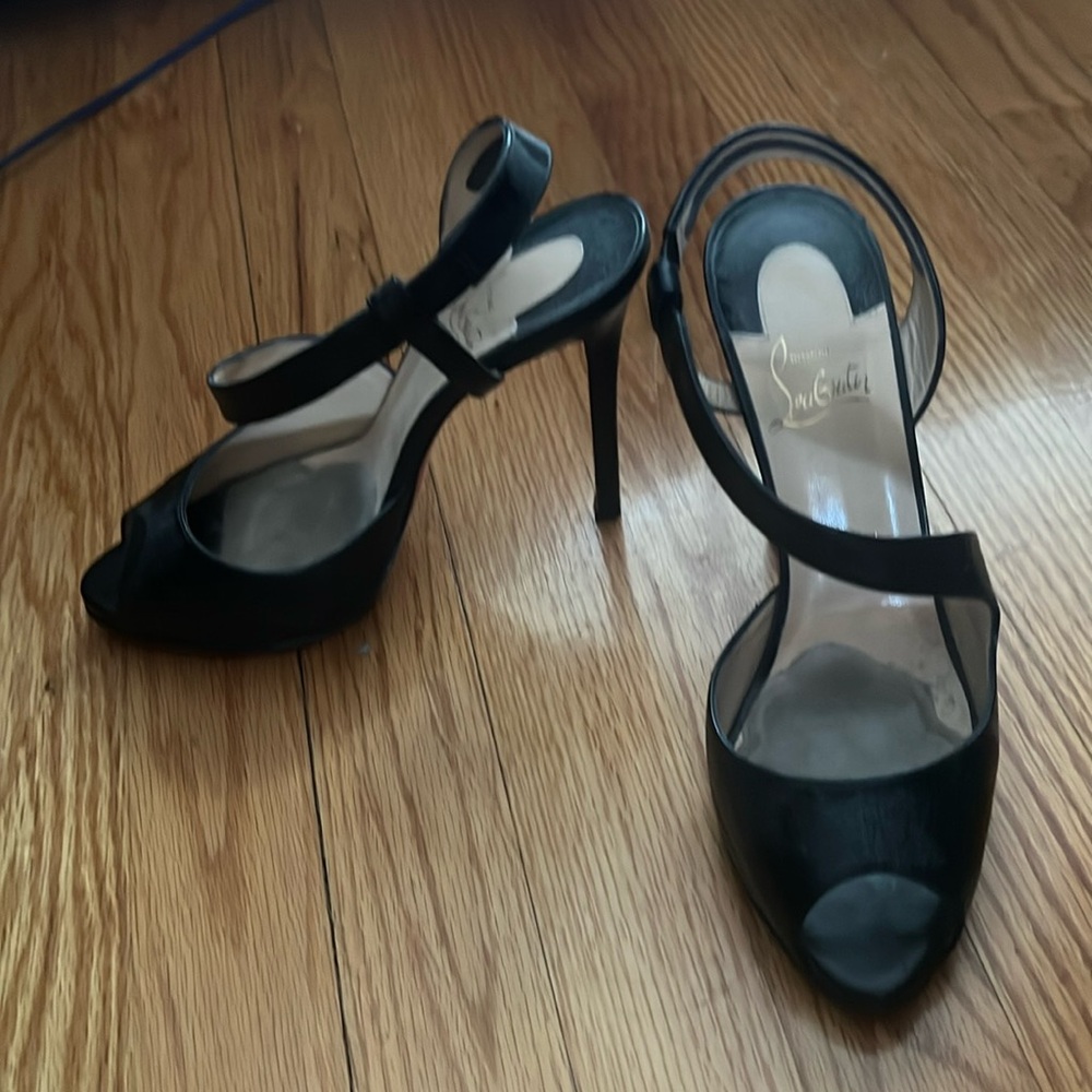 Christian Louboutin Black Peep-Toe Sandals - Picture 2 of 6